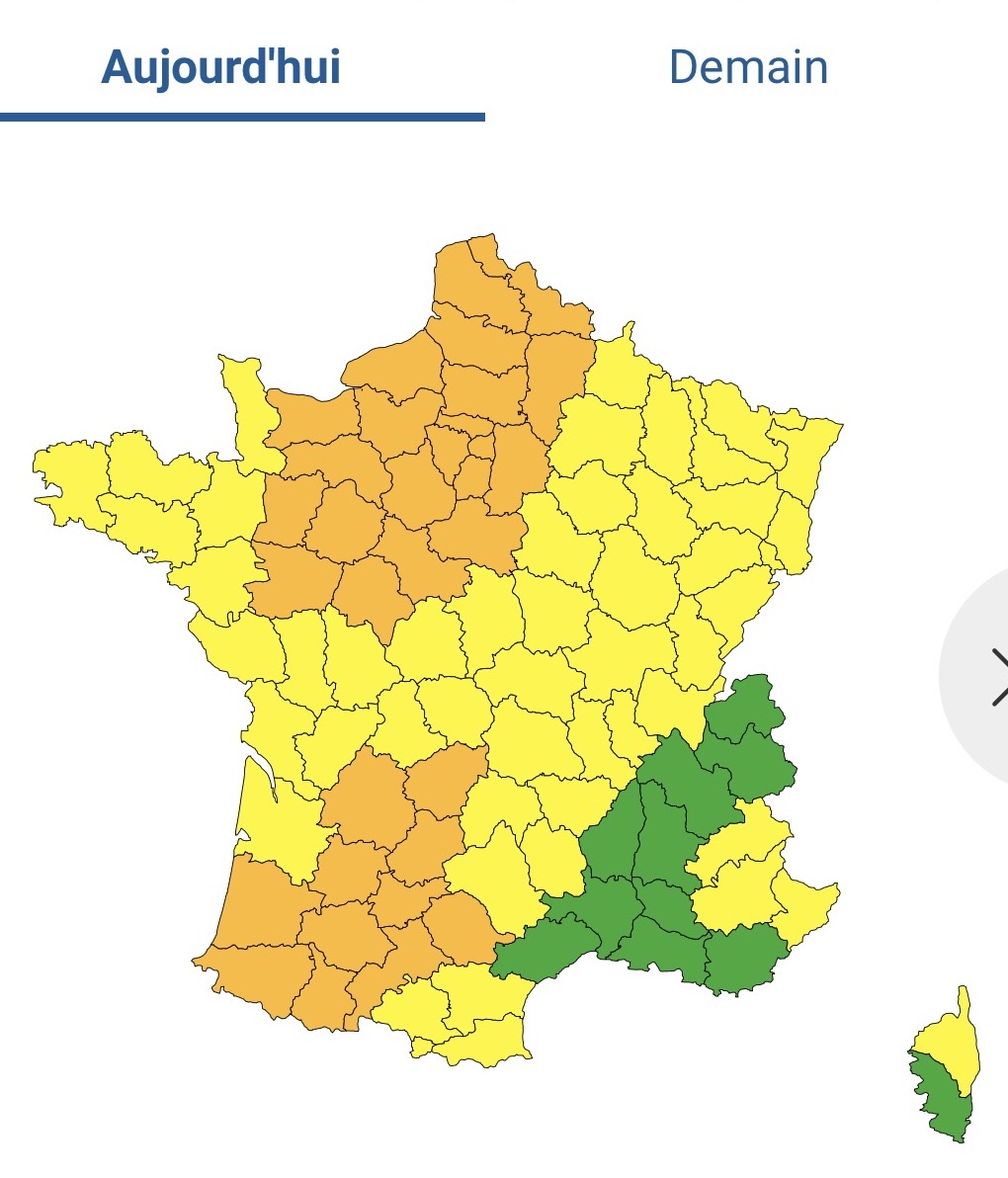 33 départements sont placés en vigilance orange ce dimanche 18 juin - carte Météo France
