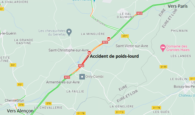 L'accident s'est produit quelques kilomètres avant Verneuil-sur-Avre et d'Iton, vers Paris