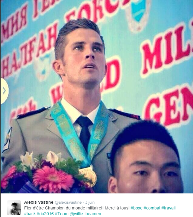 Alexis Vastine, champion du monde militaire amateur à quatre reprises, en 2008, 2010, 2011 et 2014  (Photo extraite de son compte Twitter)
