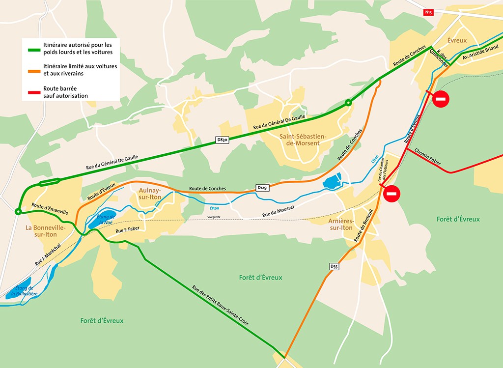 La RD55 sera fermée entre Evreux (quartier de Navarre) et Arnières-sur-Iton, du samedi 4 avril à 9h jusqu’au lundi 6 avril à 18h. Un itinéraire de déviation est mis en place, invitant les automobilistes à emprunter la RD830 et la RD129.
