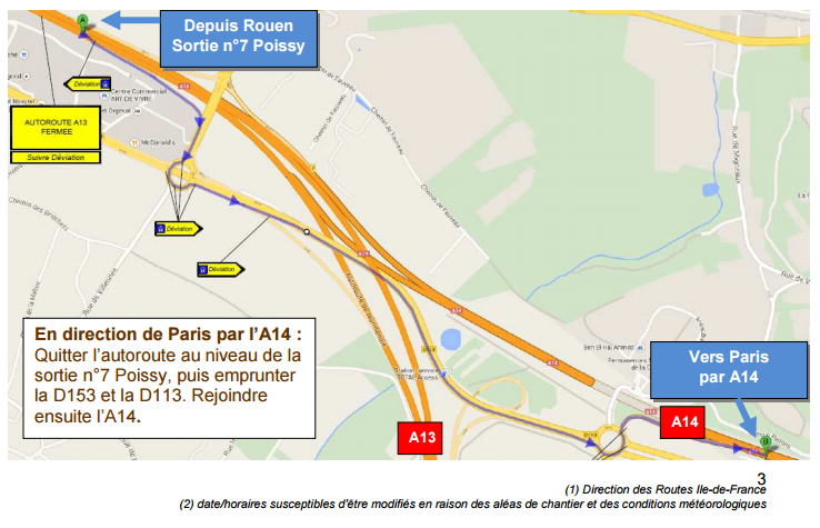 Fermeture de l'A 13 à Poissy en direction de Paris la nuit prochaine