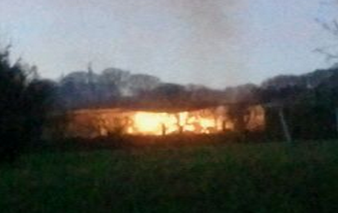 Un hangar agricole contenant du lin détruit par le feu ce soir à Daubeuf-près-Vatteville (Eure)