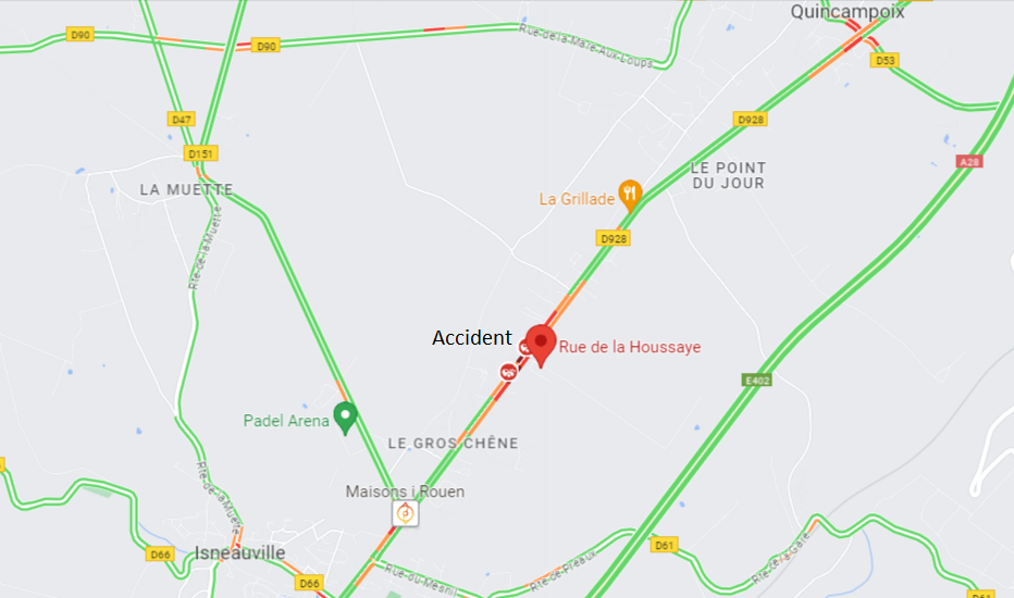 L'accident mortel est survenu sur la D928 à l'intersection avec la rue de la Houssaye