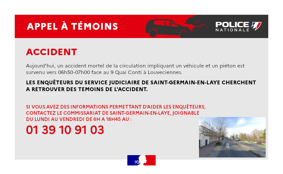 Yvelines. Un piéton fauché mortellement à Louveciennes : appel à témoins de la police 
