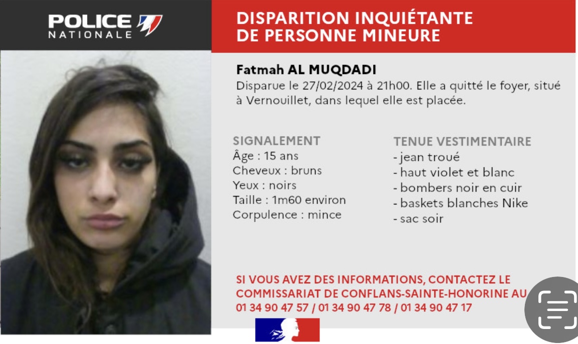 Yvelines. Fatmah, 15 ans, a disparu de son foyer à Vernouillet : la police la recherche 