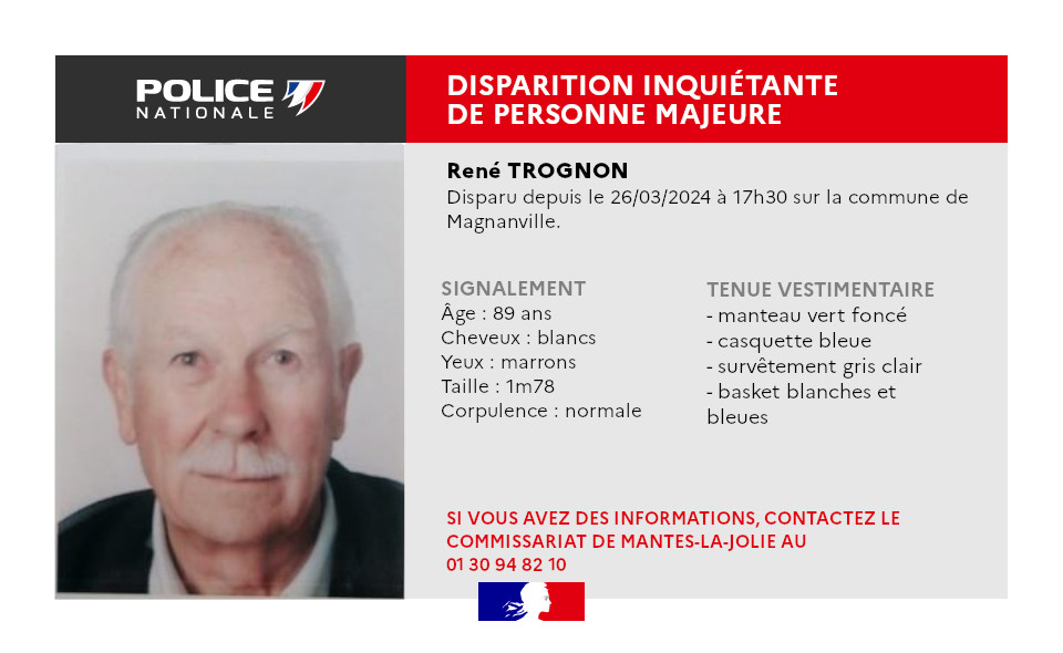 Yvelines. Cet octogénaire a disparu depuis mardi à Magnanville, la police lance un appel à témoins