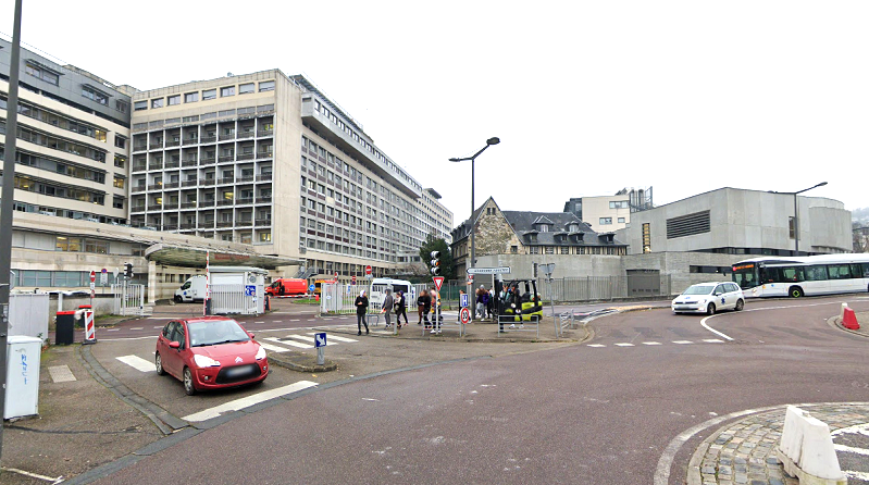 L'accident est survenu devant le CHU de Rouen, près du rond-point Gambetta - Illustration Google Maps
