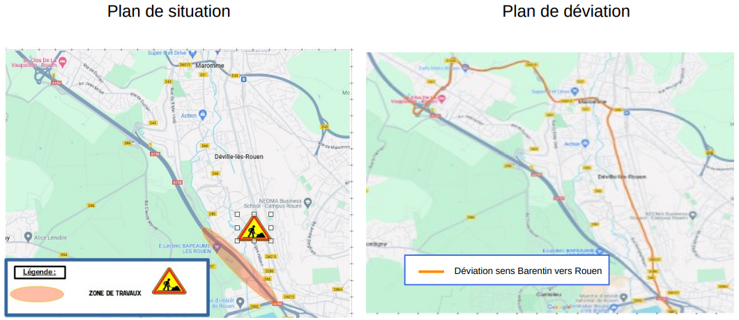 Les travaux qur l'A150 au niveau de la Vaupalière vont durer trois nuits consécutives de 21h à 6h . Document Dirno