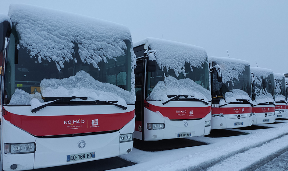 Les cars de ramassage scolaire Nomad ne circuleront par demain mercredi, pour le troisième jour depuis le début des intempéries - Photo Région Normandie