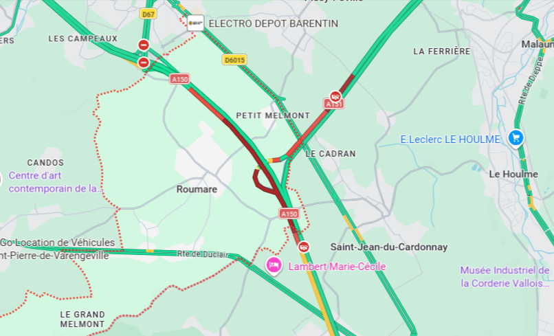 Dzes perturbations sont constatées sur l'A150 et l'A151 dans le secteur de Roumare - Google Maps