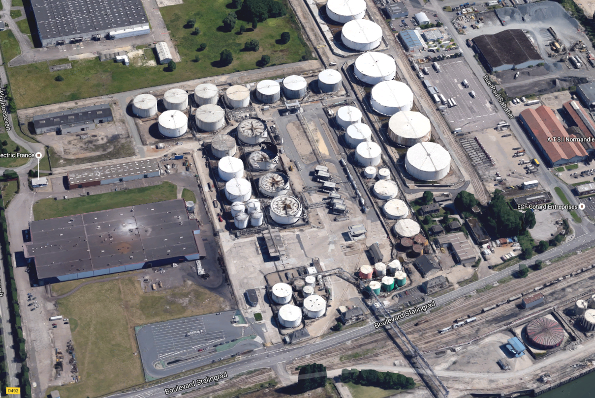 Le dépôt de carburant Rubis Terminal à Grand-Quevilly (Illustration@Google Maps)