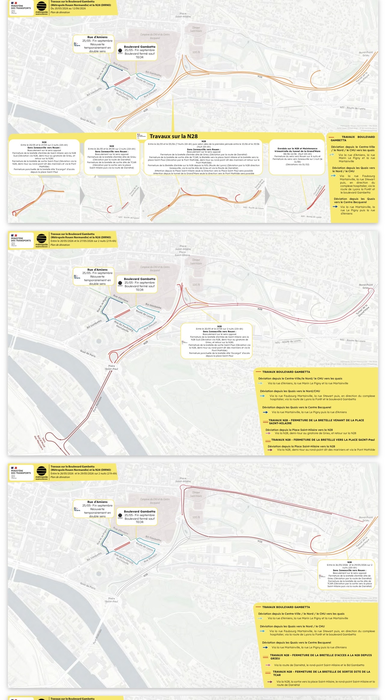 Rouen : quatre mois et demi de travaux sur la RN28 et le boulevard Gambetta, l’accès au CHU maintenu
