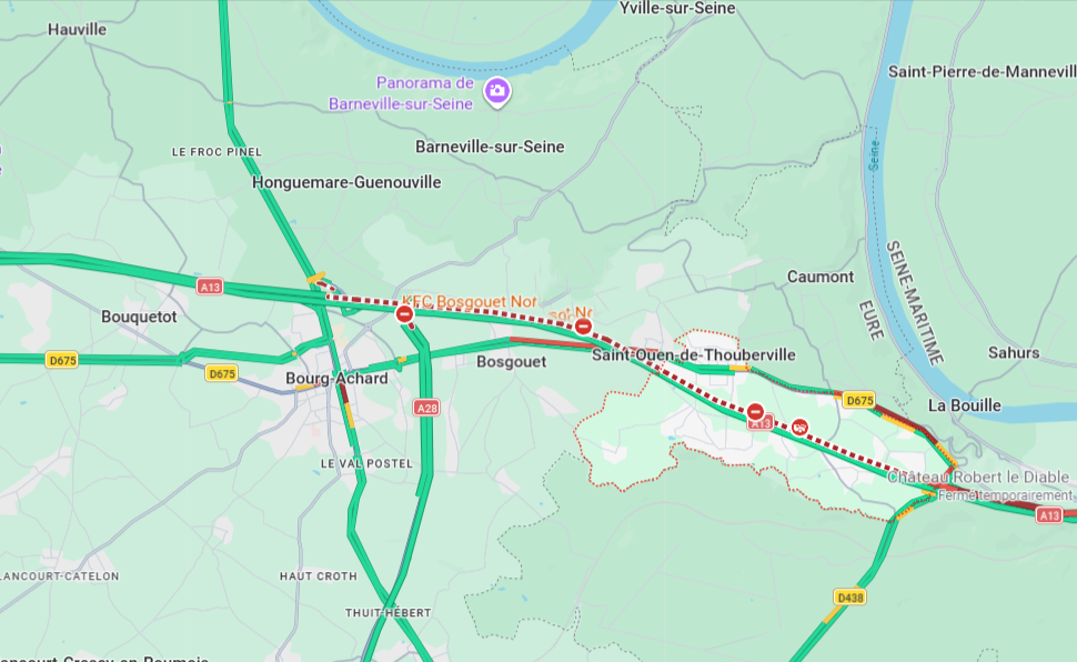 L'A13 coupée dans l’Eure après un accident près de Saint-Ouen-de-Thouberville : trois blessés dont deux graves