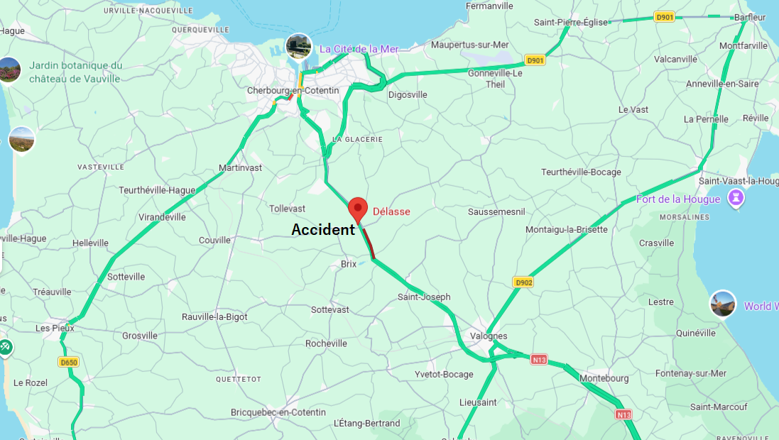L'accident s'est produit entre Valognes et Cherbourg, dans le département de la Manche