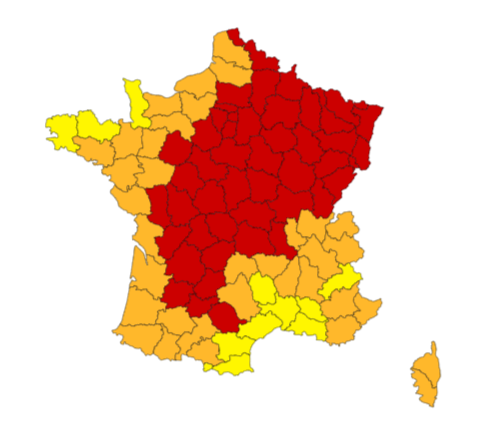 La carte vigilance rouge et orange pour ce samedi - © Météo France