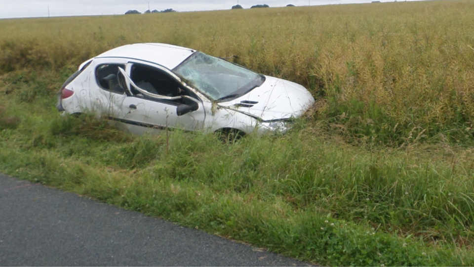 La 206 s'est immobilisée sur ses roues dans un champ en bordure de la route (Photo@DR)