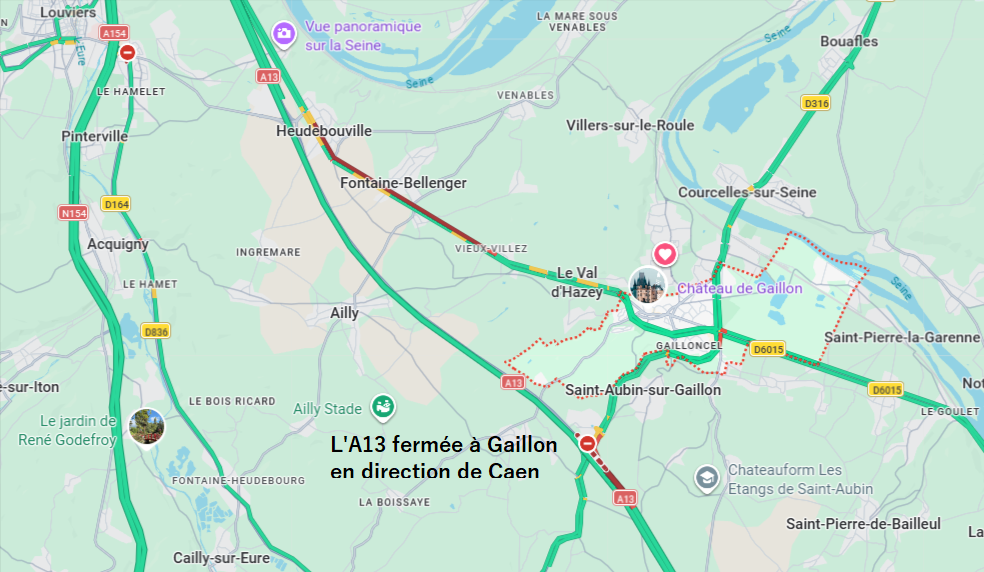 Une déviationde l'autoroute  a été mise en place  à hauteur de Gaillon