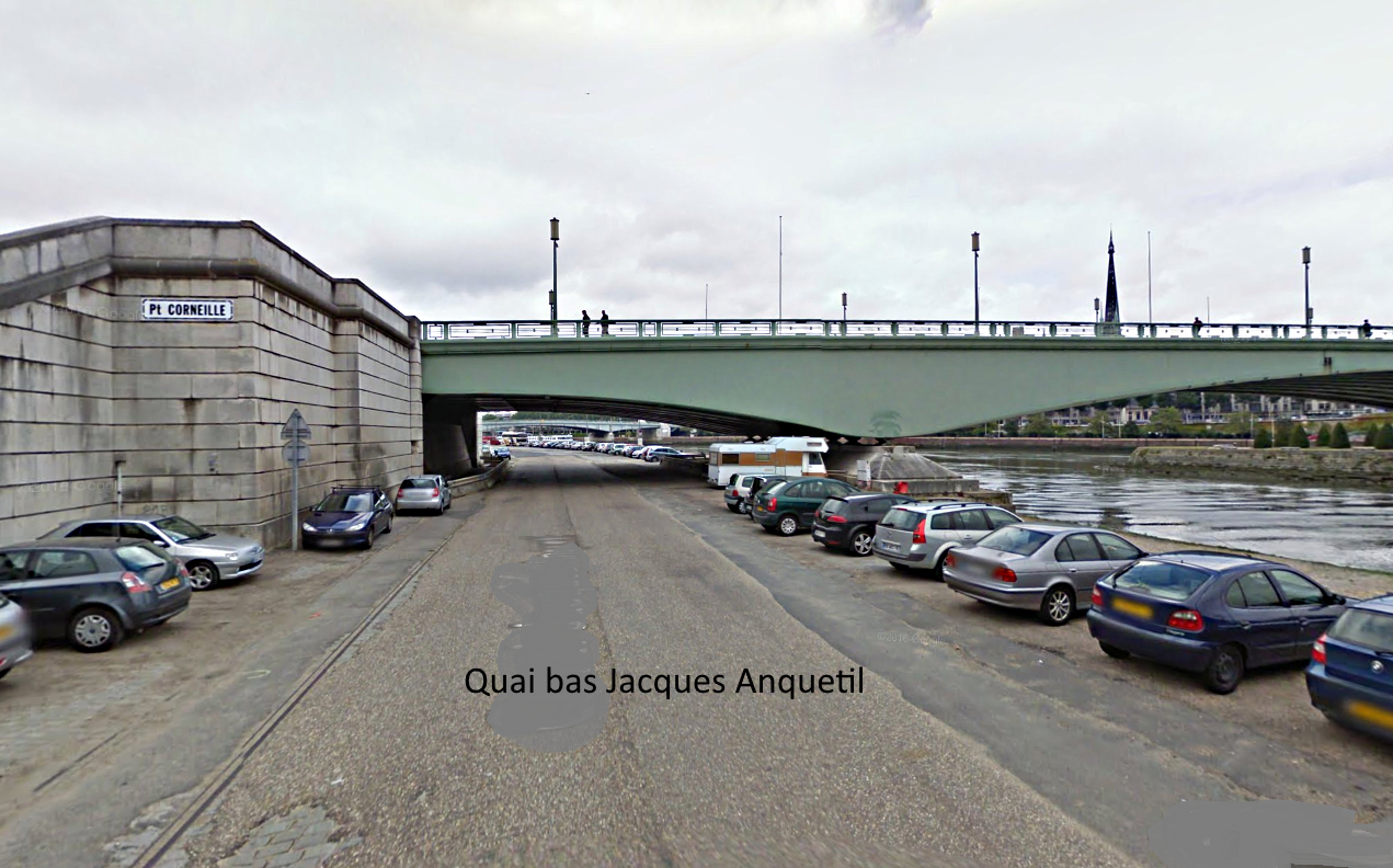 Des témoins ont affirmé avoir aperçu la Peugeot faire des dérapages sur la chaussée du quai bas Jacques Anquetil. Elle aurait percuté un pilier du pont Corneille avant de plonger dans le fleuve (Illustration)
