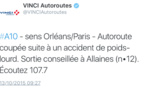 L'A10 fermée vers Paris à cause d'un accident de poids-lourd en Eure-et-Loir
