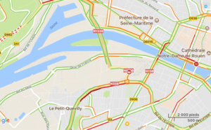 Camion couché entre le rond-point de la Motte et le pont Flaubert à Rouen : la RN1338 coupée et déviée 