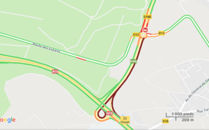 Un semi-remorque couché sur les voies au rond-point des Colonnes entre l’A13 et Rouen