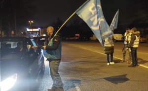 Manifestation contre la réforme des retraites :  barrage filtrant ce matin près de Rouen 