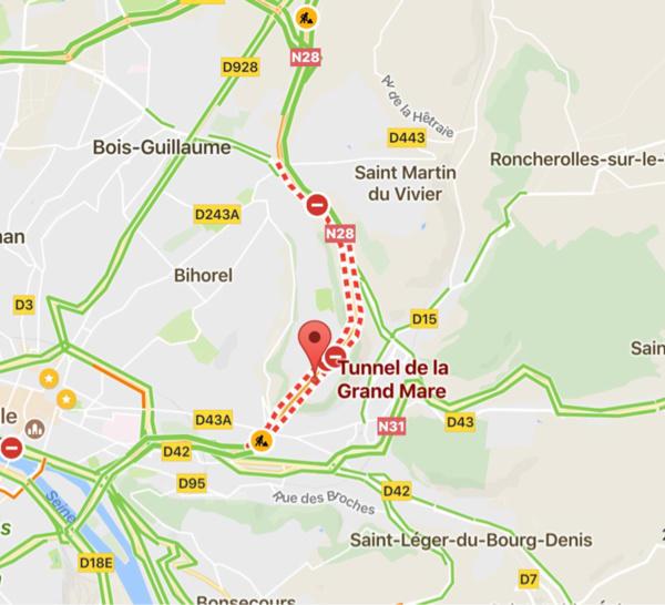 Rouen : le tunnel de la Grand'Mare fermé à cause d'incidents techniques ce dimanche matin