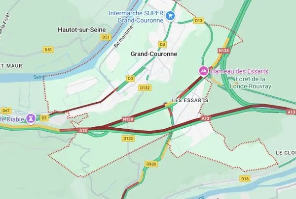 Collision entre trois véhicules à Grand-Couronne : importants ralentissements sur l’A13 et la N138