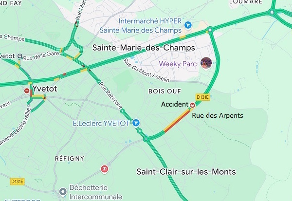 Deux blessés dans une collision entre trois voitures près d'Yvetot, en Seine-Maritime