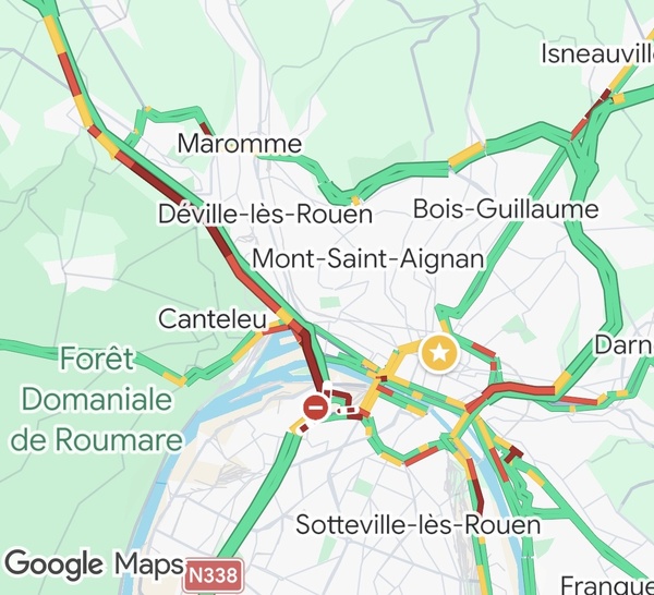 Circulation très compliquée ce matin entre Rouen et l’A150 en raison d’un chantier