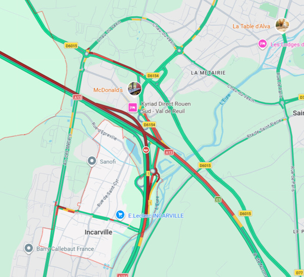 Accident sur l’A13 à Incarville : trois voitures impliquées, circulation très difficile vers la Normandie