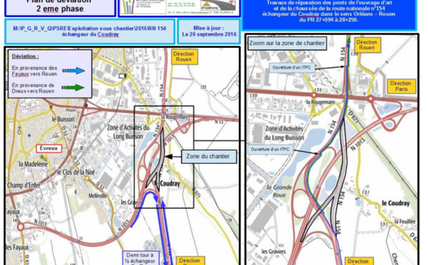 Travaux sur la RN 154 dans l'Eure : restriction de circulation à l'échangeur du "Coudray" à Évreux