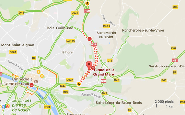 Rouen : le tunnel de la Grand'Mare fermé à cause d'incidents techniques ce dimanche matin
