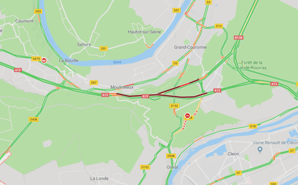 Voiture en feu sur l'A13 entre Rouen et Bourgtheroulde : l'autoroute est coupée vers Caen