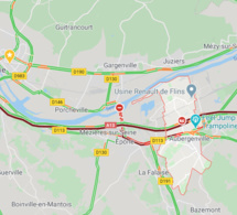 Un poids lourd couché sur l'A13 à Aubergenville : circulation difficile entre Mantes et Poissy (Yvelines)