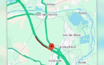 A13 : collision entre deux poids lourds à Incarville (Eure), un blessé léger et trafic très perturbé